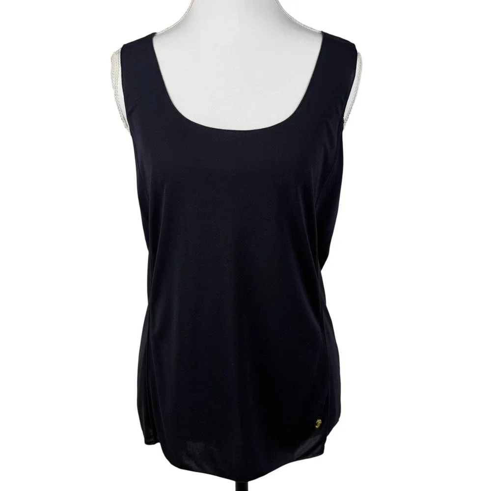 Tory Burch Sleeveless Drape Neck Top Womens M Navy Blue Shell